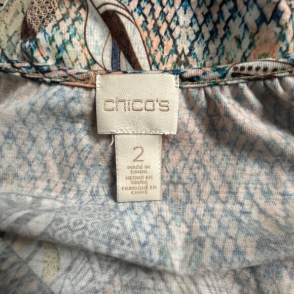 Chico's Womens Multicolor Printed 3/4 Sleeve Boho Peasant Blouse Size 2 Loose - Picture 3 of 9